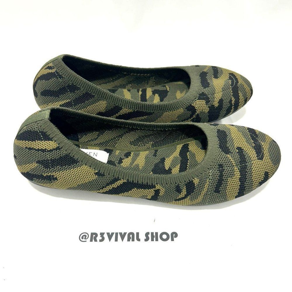 Steven By Steve Madden Bandour Shoe Ballet Flat Camouflage Camo Green - Size 7.5